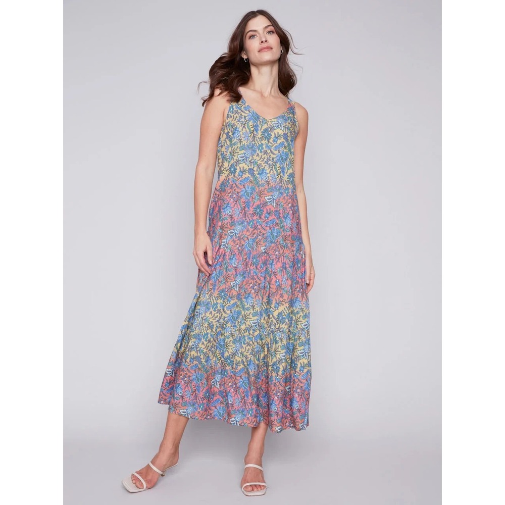 Charlie B Glory Cottagecore Botanical Boho Tiered Sleeveless Flowy Maxi Dress L